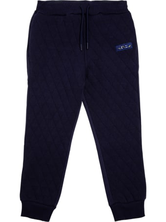 Kenzo Kids Blue Quilted Cotton Joggers With Logo