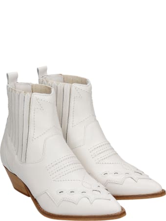 Julie Dee Texan Ankle Boots In White Leather