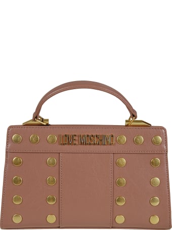 Love Moschino Logo Plaque Studded Top Handle Tote