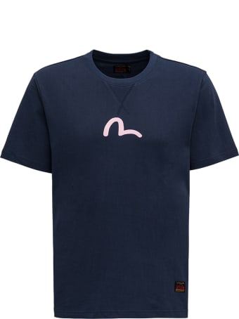 Evisu Blue Cotton T-shirt With Logo Print
