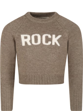 Zadig & Voltaire Green Sweater For Kids With Rock Writing
