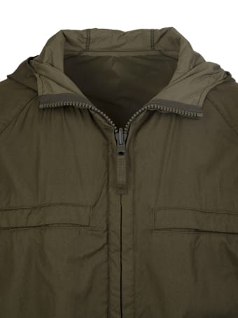 Stone Island Khaki Green Virgin Wool Blend Logo Hooded Jacket