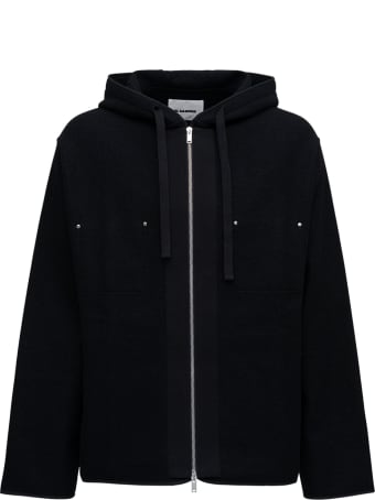 Jil Sander Black Wool Blend Hoodie With Studs