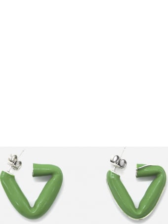 Bottega Veneta Triangular Silver Earrings With Enamel Inserts