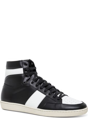 Saint Laurent Signature Court Sneakers In White And Black Leather