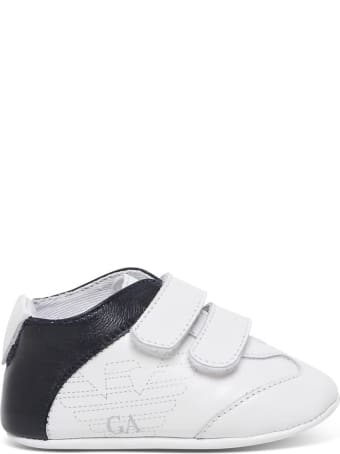 Emporio Armani Cradle Sneakers In White And Blue Leather