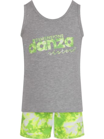 Dimensione Danza Grey And Neon Yellow Suit With Logo For Girl