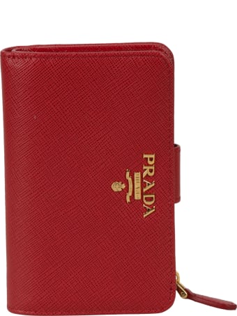 Prada Logo Embossed Magnetic Wallet