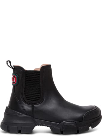Gucci Black Leather Ankle Boots With Logo