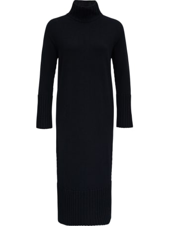 Antonelli Penguin Long Black Wool And Silk Dress
