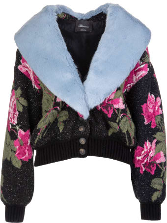 Blumarine Black Knitted Cardi-coat With Floral Print Woman