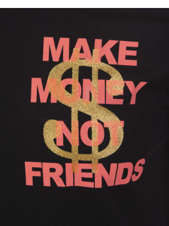 Make Money Not Friends Black T-shirt With Coral Pink Logo And Golden Glitter Dollar