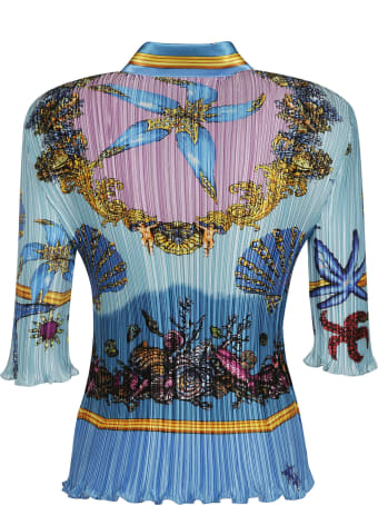 Versace Star Fish Print Pleated Slim Shirt