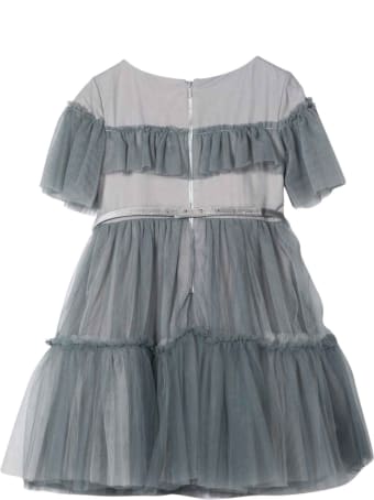 Monnalisa Grey Girl Dress With Flowers Application