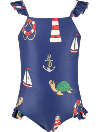 Mini Rodini Blue Swimsuit Foor Girl With Turtles