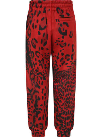 Dolce & Gabbana Red Sweatpant For Kids With Animalier Print