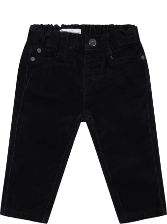 Armani Collezioni Blue Trousers For Baby Boy With Patch Logo