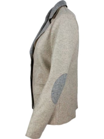 Lorena Antoniazzi Blazer Jacket In Woolen Cloth With Elbow Patches. Closure With 2 Buttons