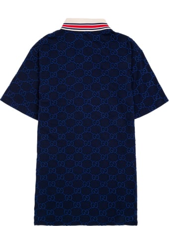 Gucci Blue Gg Cotton Polo Shirt With Contrasting Collar