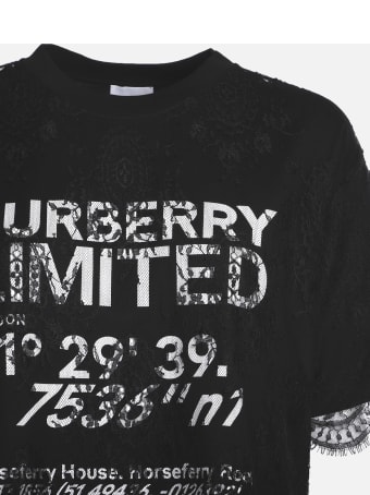 Burberry Cotton T-shirt With Contrasting Logo Print And Lace Inserts