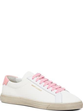Saint Laurent Andy Low White And Pink Fabric Sneakers
