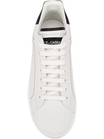 Dolce & Gabbana White And Black Portofino Leather Sneakers