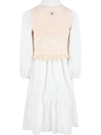 Ermanno Scervino Junior White Dress For Girl