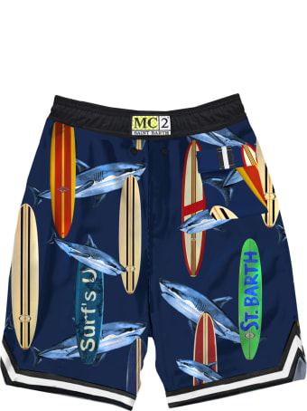 MC2 Saint Barth Shark Attack Print Boy Swim Shorts With Tape Finish