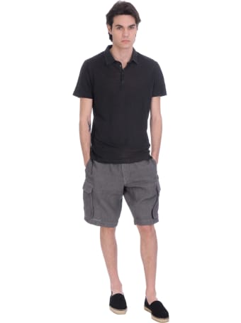 120% Lino Polo In Black Linen