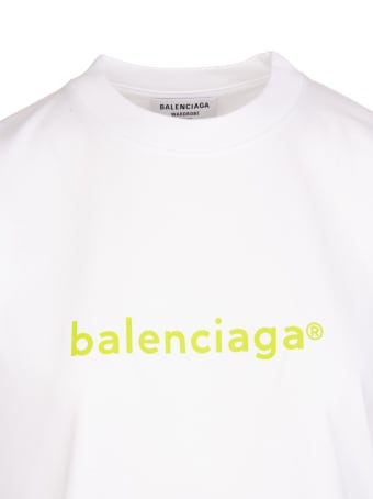 Balenciaga Woman White And Lime Medium Fit New Copyright T-shirt