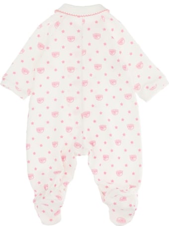 Chiara Ferragni White And Pink Cotton Logomania Onesie