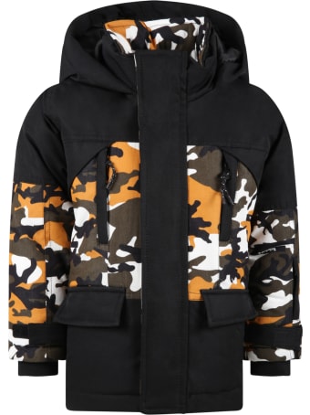 Timberland Black Jacket For Boy With White Logo