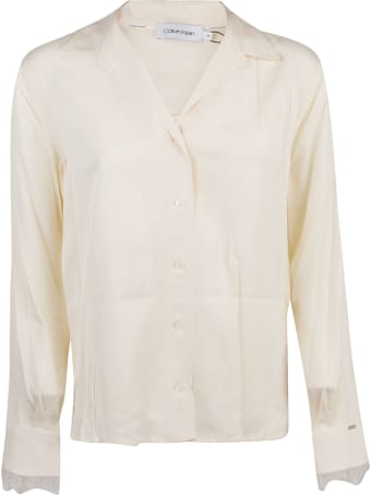 Calvin Klein Collection Blusa Ls Lace Trim