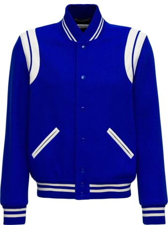 Saint Laurent Teddy Wool Jacket With Leather Profiles