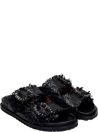 Coral Blue Flats In Black Leather