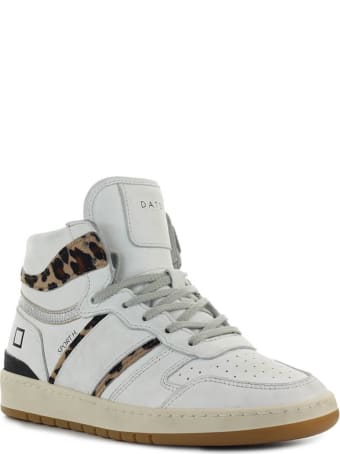 D.A.T.E. Sport High Vintage Calf White Leopard Sneaker