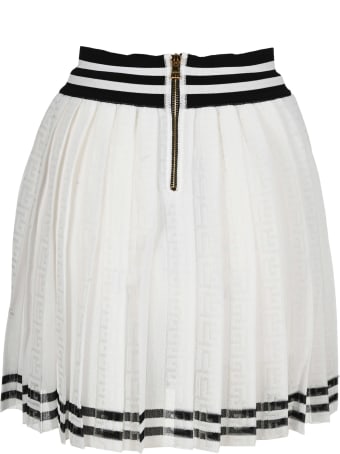Balmain White And Black Pleated Skirt With Balmain Monogram