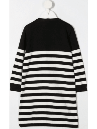 Balmain Black And White Striped Newborn Dress With Logo