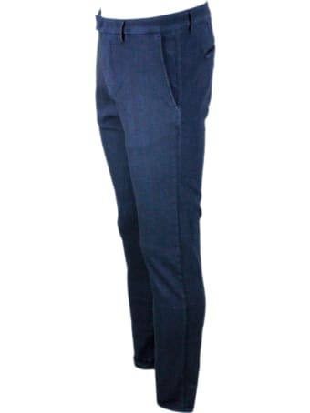 Sartoria Tramarossa Luis Slim Trousers In Stretch Cotton Gabardine With Prince Of Wales Print With America Pockets With Tailored Stitching
