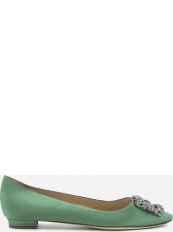 Manolo Blahnik Hangisi Satin Ballet Flats With Jewel Buckle