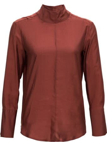 Tela Brown Silk Blend Blouse With Back Buttons