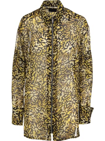 Givenchy Yellow And Black Animalier Silk Georgette Shirt With Zip