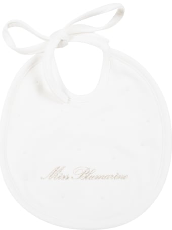 Blumarine White Bib For Baby Girl With Gold Logo