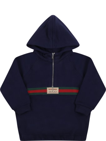 Gucci Bluw Sweatshirt For Baby Boy With Web Detail
