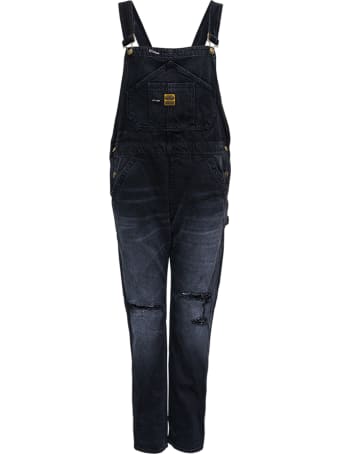 Washington Dee-Cee Black Denim Dungarees With Logo