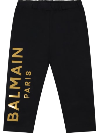 Balmain Black Leggings For Babygirl With Gold Logo