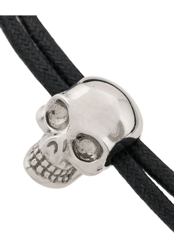 Alexander McQueen Man Black Skull Bracelet In Woven Leather With Sliding Closure