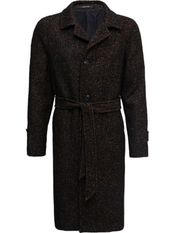 Tagliatore Brown Single Breasted Coat In Bouclet Wool With Belt