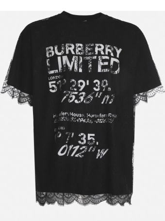 Burberry Cotton T-shirt With Contrasting Logo Print And Lace Inserts