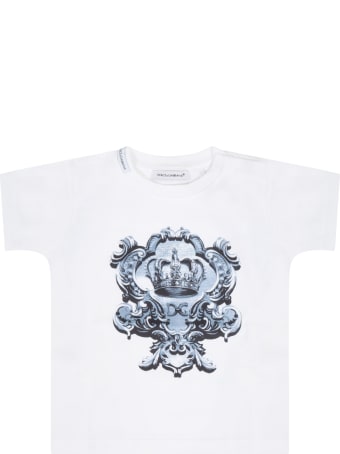 Dolce & Gabbana White T-shirt For Babykids With Crown